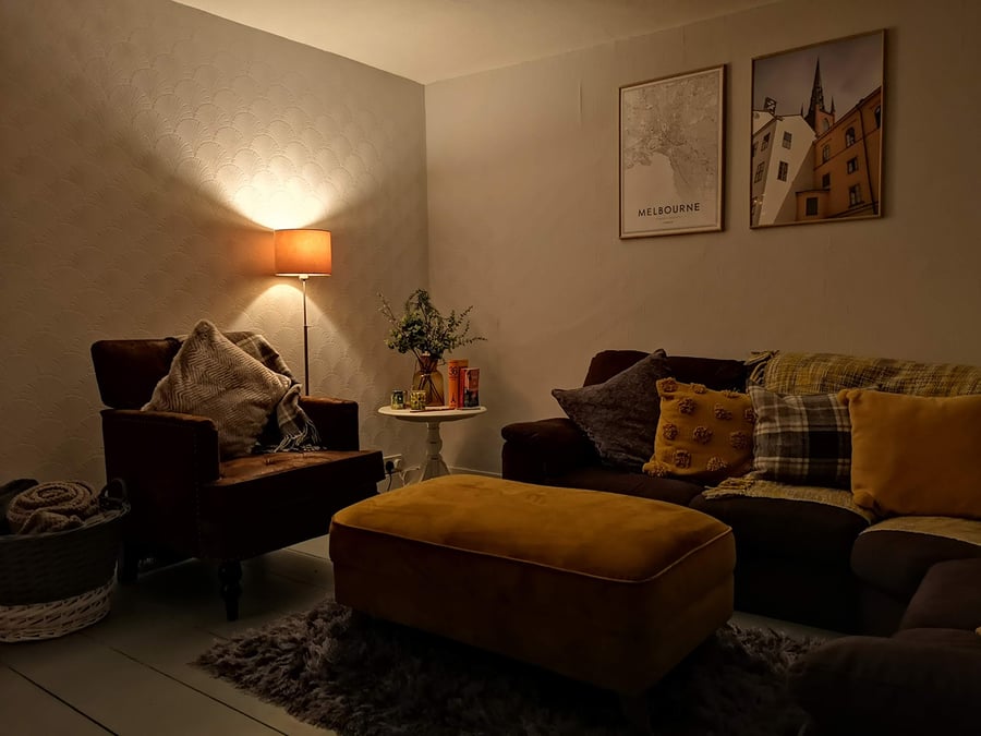 Wide Majestic pouffe in mustard colour