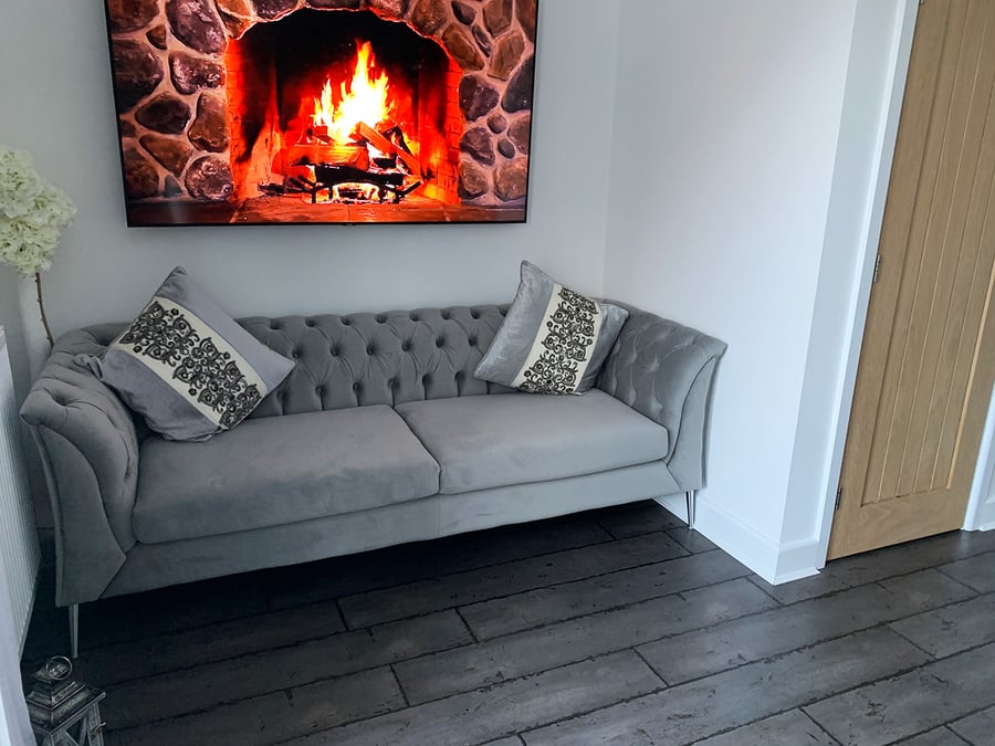 Grey Chesterfield Modern sofa with silver legs