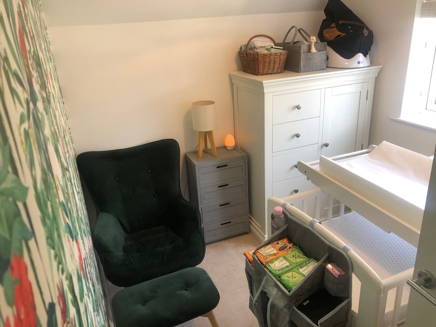 Ducon velour armchair with footstool. Bottle green colour