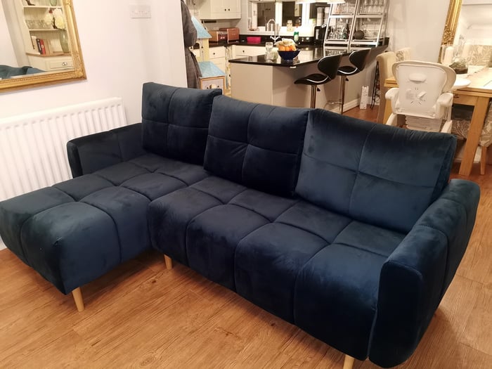 Navy blue Globe corner sofa from Laura