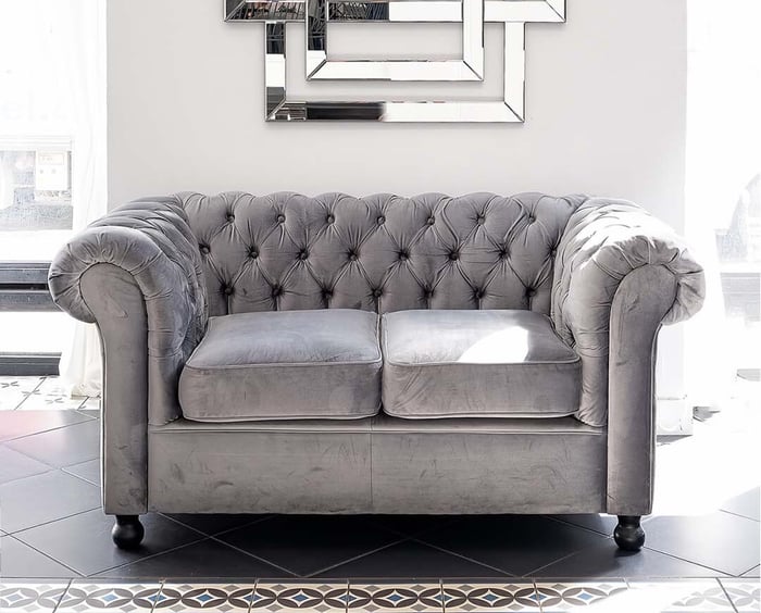 Small Grey Fabric Sofa Chesterfield