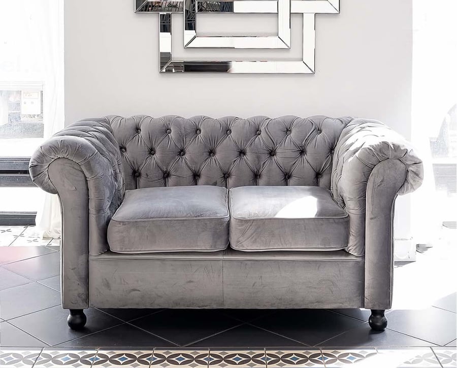 Small Grey Fabric Sofa Chesterfield